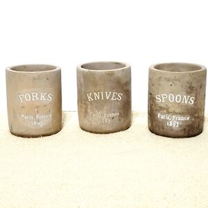 Pier 1 Concrete Fork, Knife & Spoon Holder Set